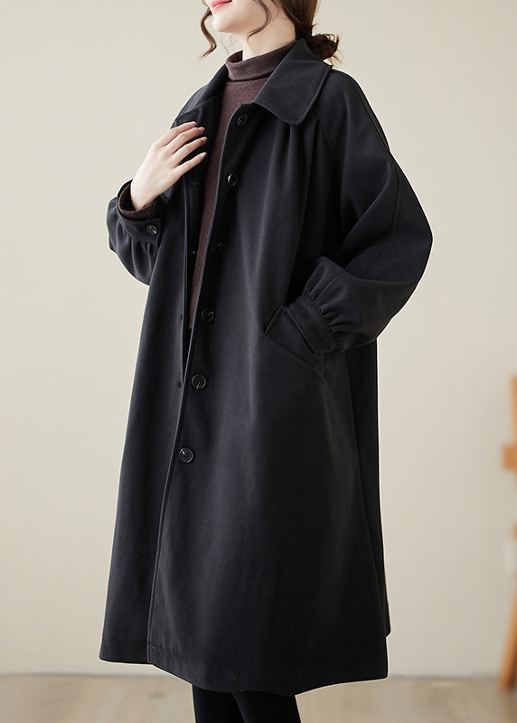 Black Lapel Oversized Woolen Trench Spring