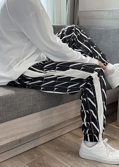 Black Letter Elastic Waist Crop Pants Summer