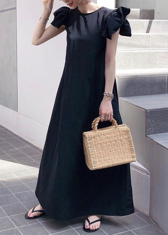 Black O Neck Patchwork Cotton Dress Summer