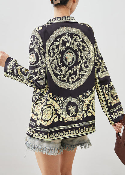 Black Original Design Print Spandex Coat Spring