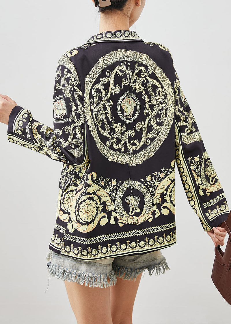 Black Original Design Print Spandex Coat Spring