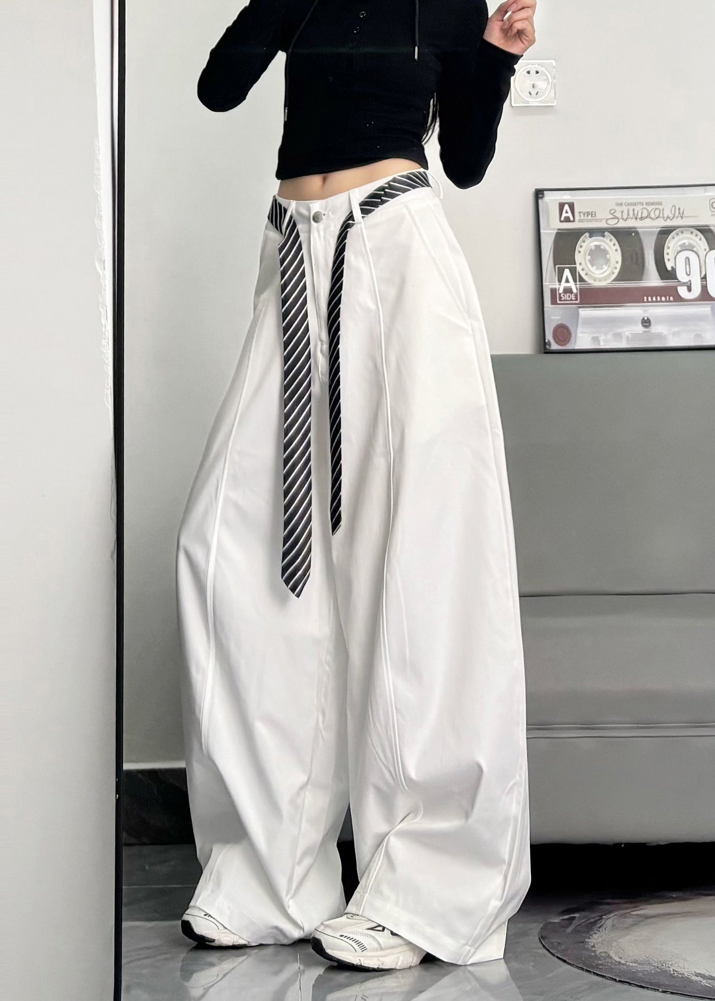 Black Oversized Cotton Wide Leg Pants Trousers Spring