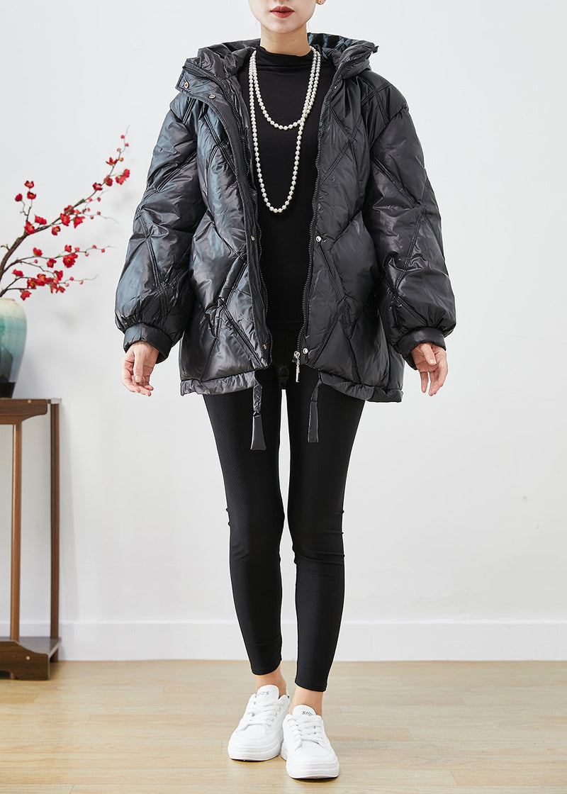 Black Oversized Drawstring Fine Cotton Filled Witner Jacket