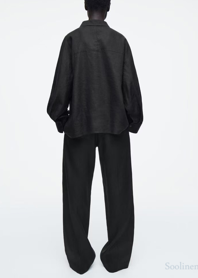 Black Oversized Linen Shirts Fall