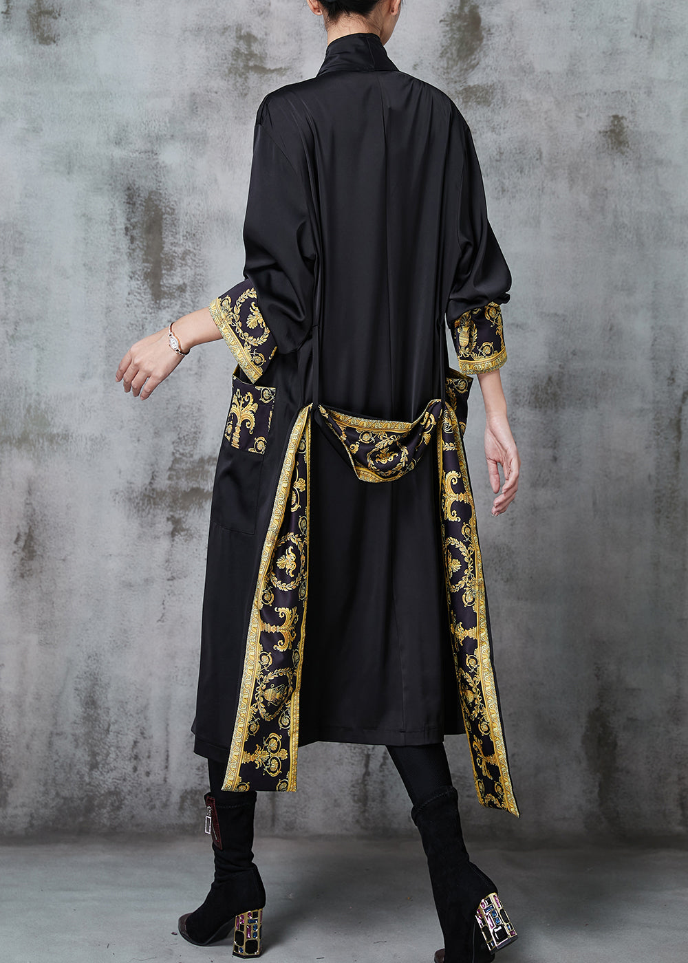 Black Oversized Patchwork Cotton Cardigans Spring