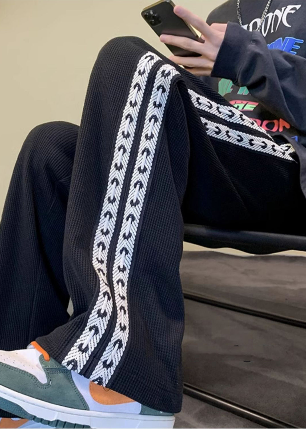 Black Oversized Patchwork Cotton Pants Spring