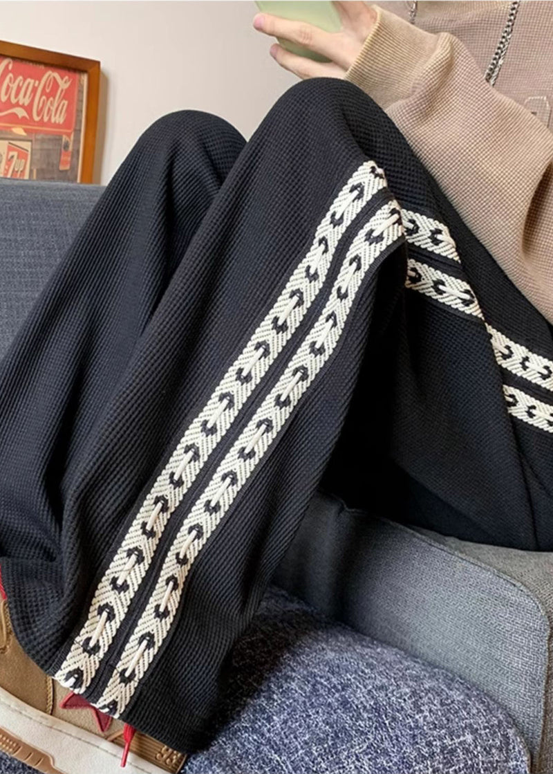 Black Oversized Patchwork Cotton Pants Spring
