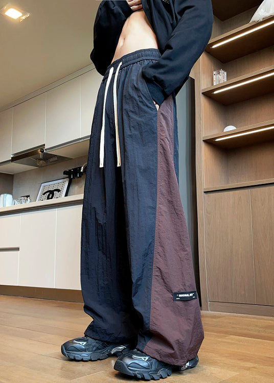 Black Oversized Patchwork Drawstring Pants Apparel Spring