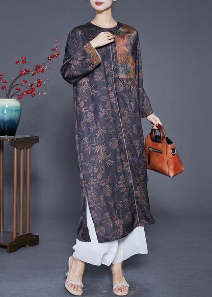 Black Oversized Patchwork Side Open Silk Vacation Dresses Summer