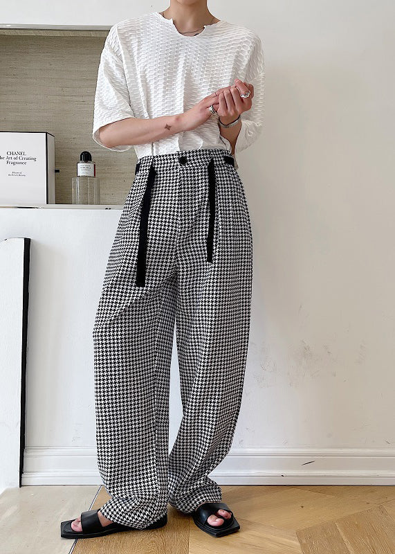 Black Oversized Plaid Cotton Pants Clothing Spring