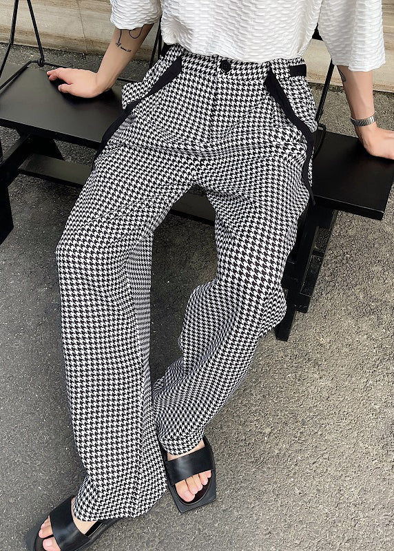 Black Oversized Plaid Cotton Pants Clothing Spring