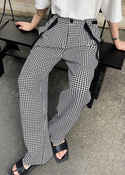 Black Oversized Plaid Cotton Pants Clothing Spring
