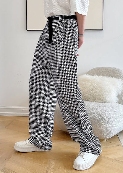 Black Oversized Plaid Cotton Pants Clothing Spring