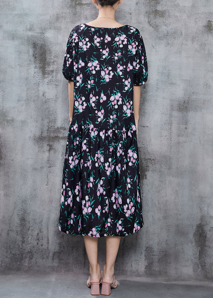 Black Oversized Print Chiffon Holiday Dress Summer