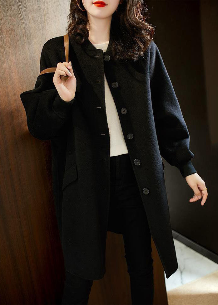 Black Oversized Single Breasted Woolen Trench Fall