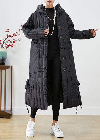Black Oversized Striped Fine Cotton Filled Puffers Jackets Winter