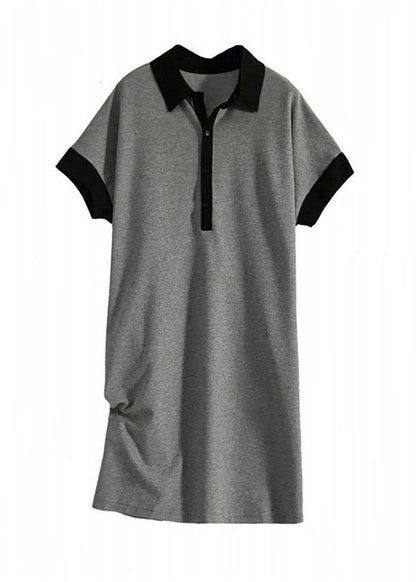 Print3 Peter Pan Collar Button Cotton Maxi Dresses Short Sleeve