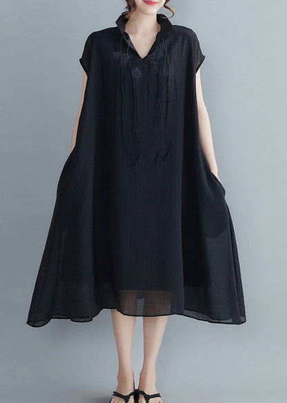 Black Peter Pan Collar Chiffon Holiday Dress Short Sleeve