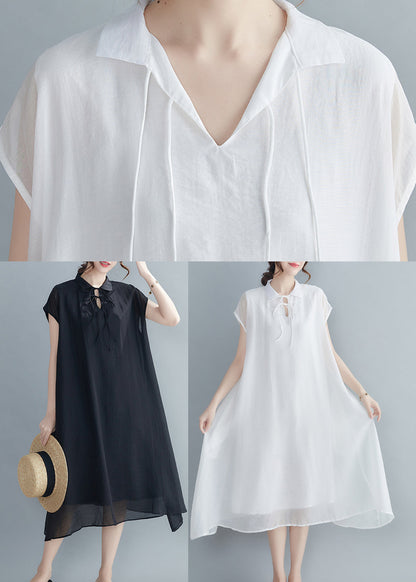 Black Peter Pan Collar Chiffon Holiday Dress Short Sleeve