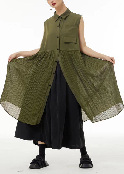 Black Peter Pan Collar Patchwork Chiffon Pleated Dress Sleeveless