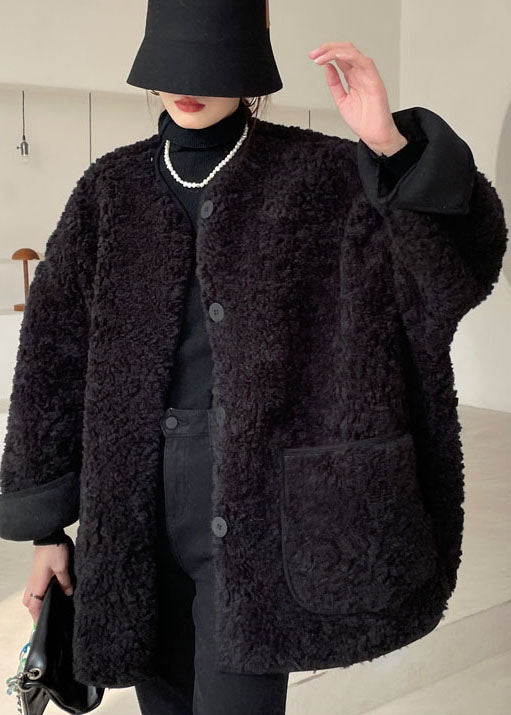 Black Pockets Faux Fur Jacket Winter