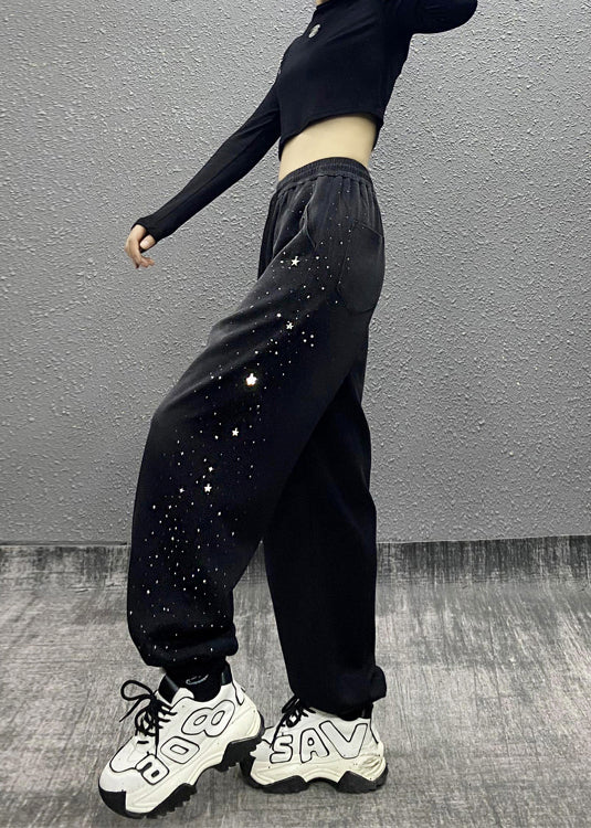 Black Pockets Zircon Warm Fleece Sport Pants Fall
