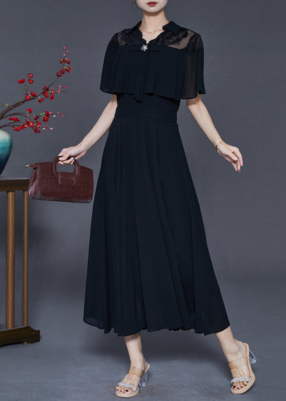 Black Silm Fit Exra Large Hem Chiffon Dress Cloak Sleeves