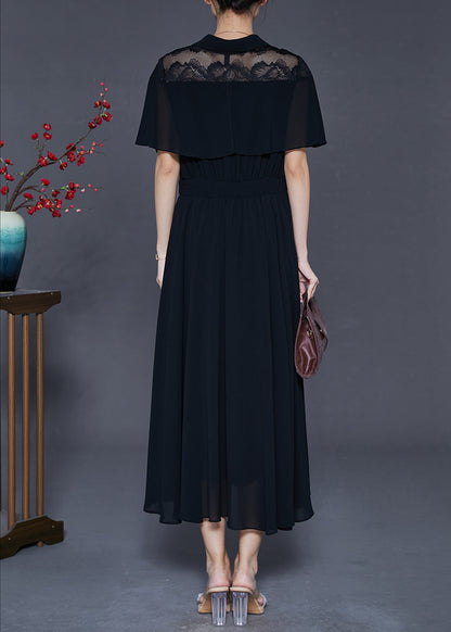 Black Silm Fit Exra Large Hem Chiffon Dress Cloak Sleeves