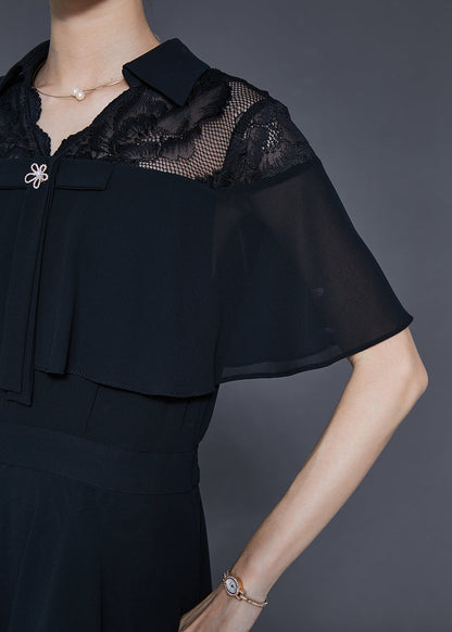 Black Silm Fit Exra Large Hem Chiffon Dress Cloak Sleeves
