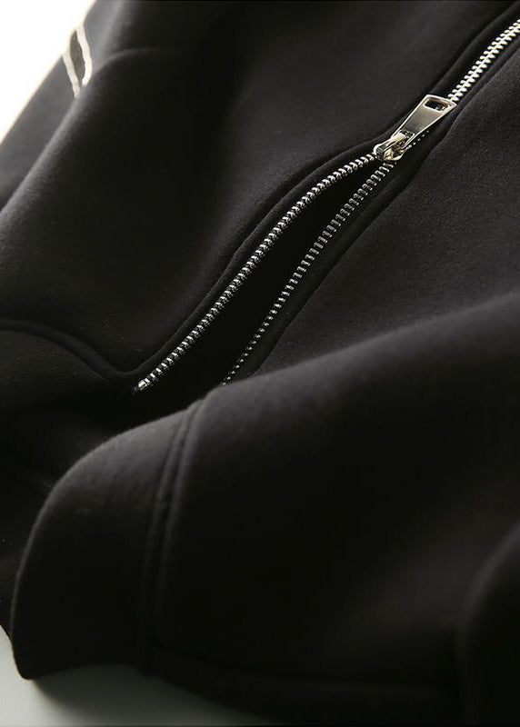 Black Stand Collar Oversized Cotton Jackets Fall