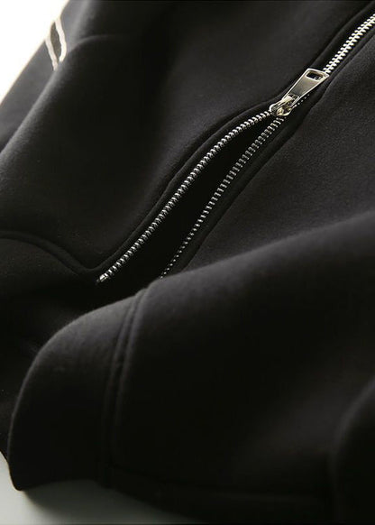 Black Stand Collar Oversized Cotton Jackets Fall