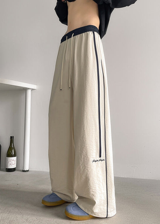 Black Striped Elastic Waist Cotton Wide Leg Pants Summer