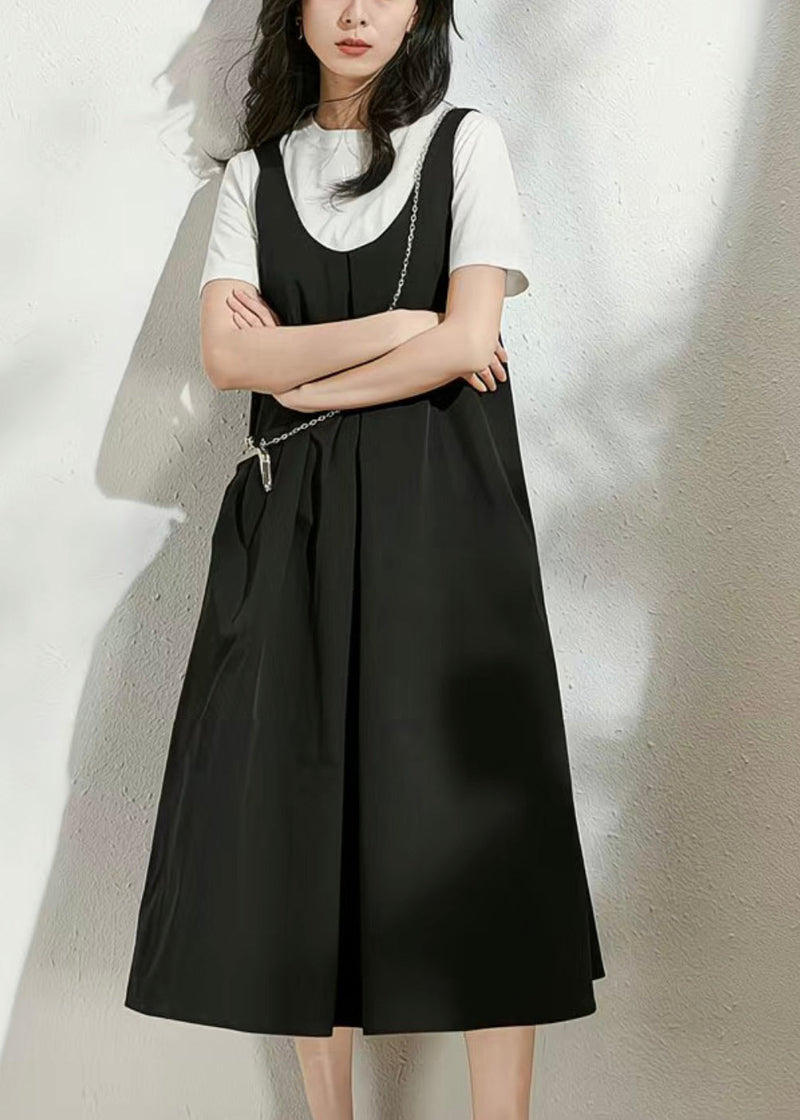 Black U Neck Patchwork Long Dress Summer