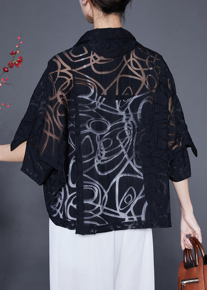 Black Zip Up Hollow Out Cotton Coat Outwear Summer