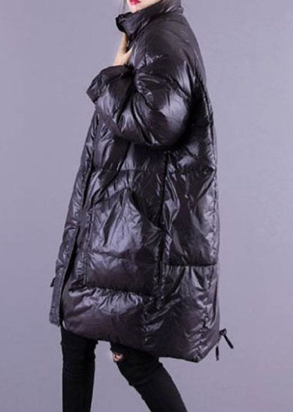 Black Zip Up Pockets Fine Cotton Filled Coat Winter