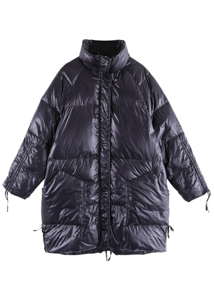 Black Zip Up Pockets Fine Cotton Filled Coat Winter