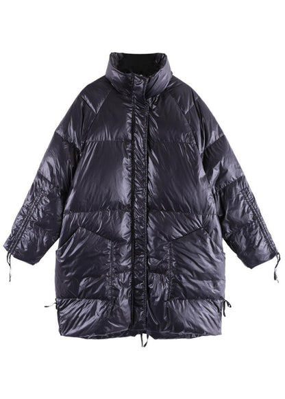 Black Zip Up Pockets Fine Cotton Filled Coat Winter