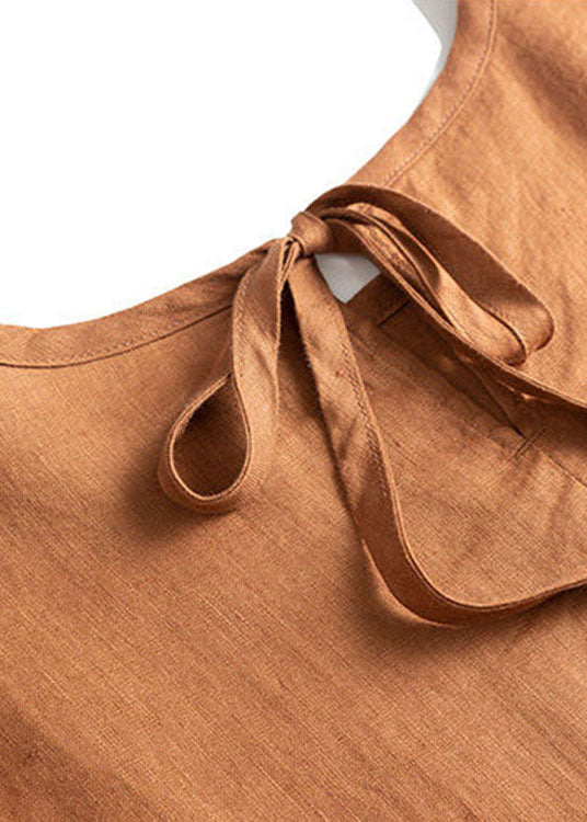 Black Tie Patchwork Linen Dresses Short Sleeve