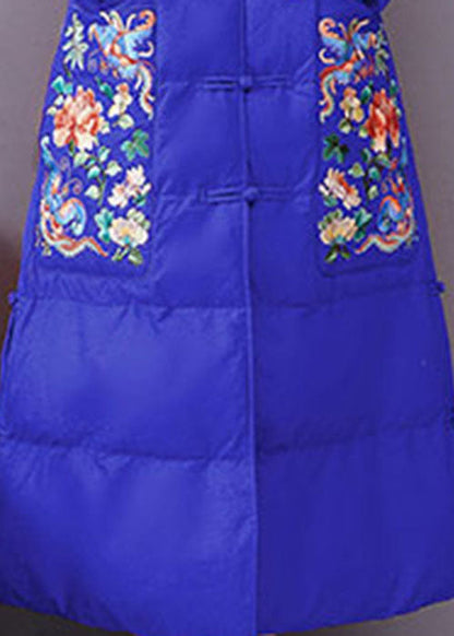 Blue Embroideried Hooded Fine Cotton Filled Parkas Winter