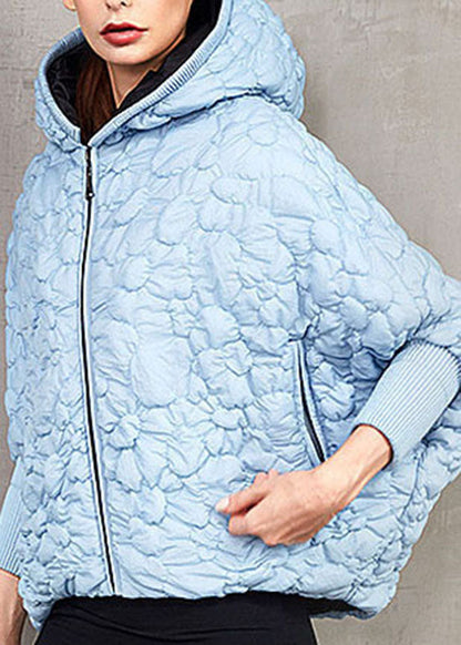 Blue Hooded Cotton Blend Puffer Jacket Winter