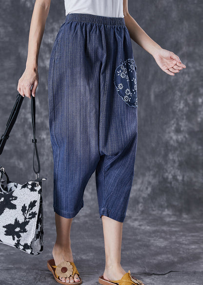 Blue Oversized Patchwork Applique Denim Harem Pants Summer
