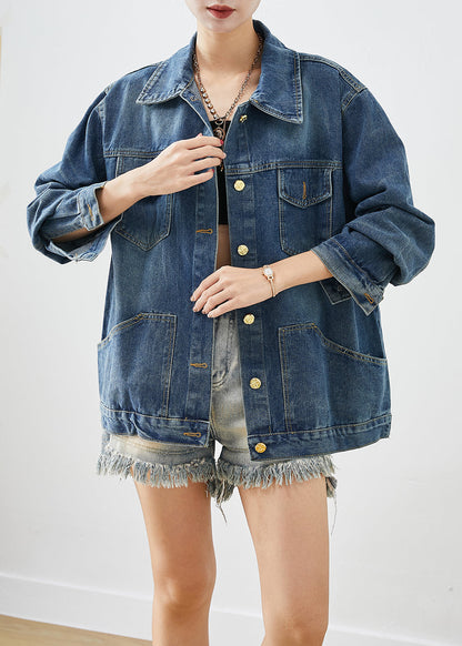 Blue Oversized Patchwork Denim Coats Fall