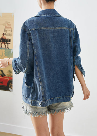 Blue Oversized Patchwork Denim Coats Fall