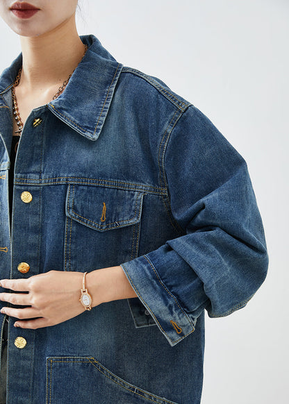 Blue Oversized Patchwork Denim Coats Fall