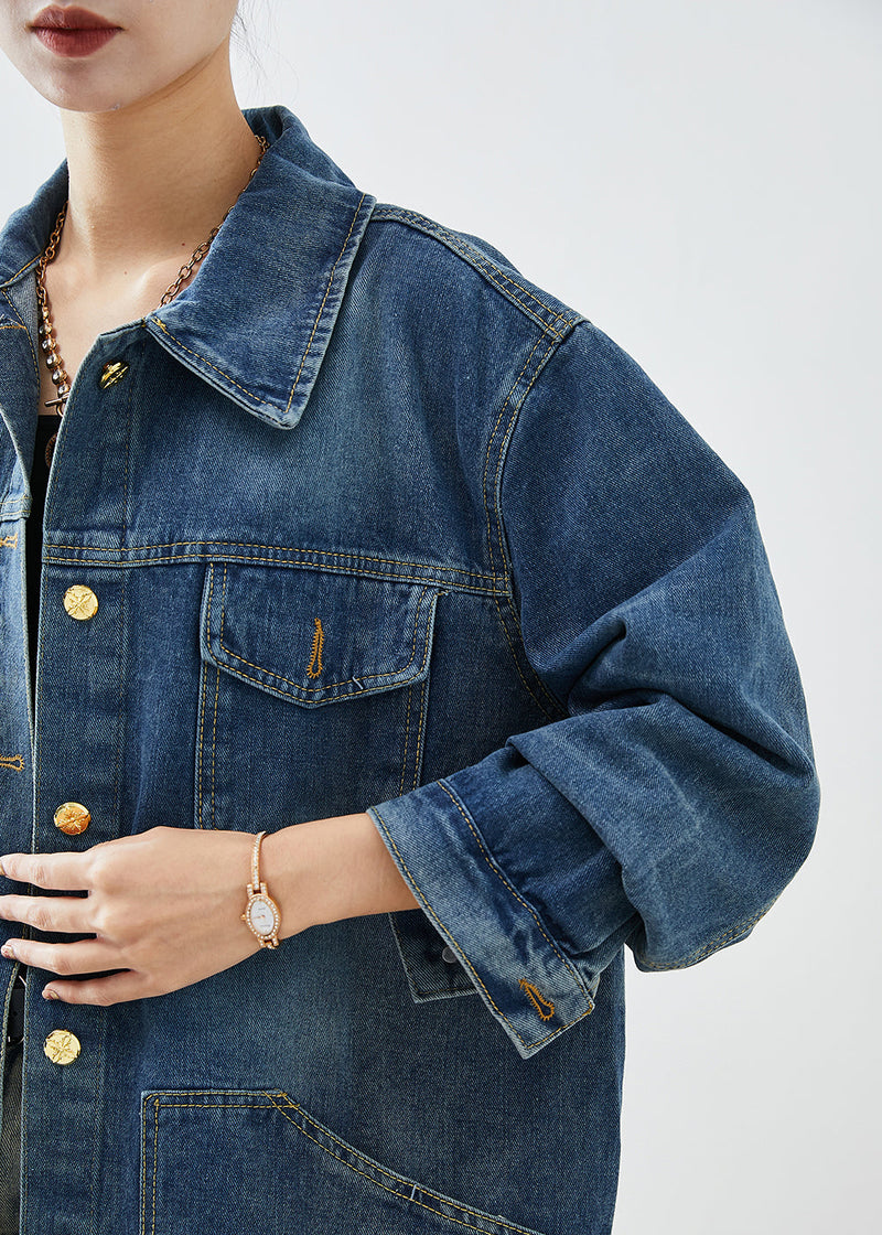 Blue Oversized Patchwork Denim Coats Fall