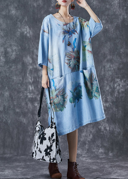 Blue Oversized Patchwork Pockets Denim Party Dress Summer