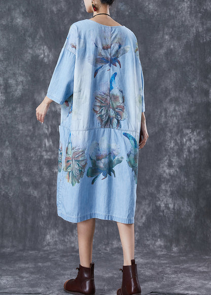 Blue Oversized Patchwork Pockets Denim Party Dress Summer