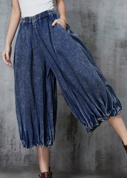 Blue Oversized Wrinkled Denim Wide Leg Pants Spring