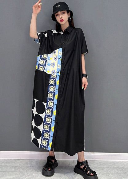 Blue Peter Pan Collar Print Dresses Short Sleeve