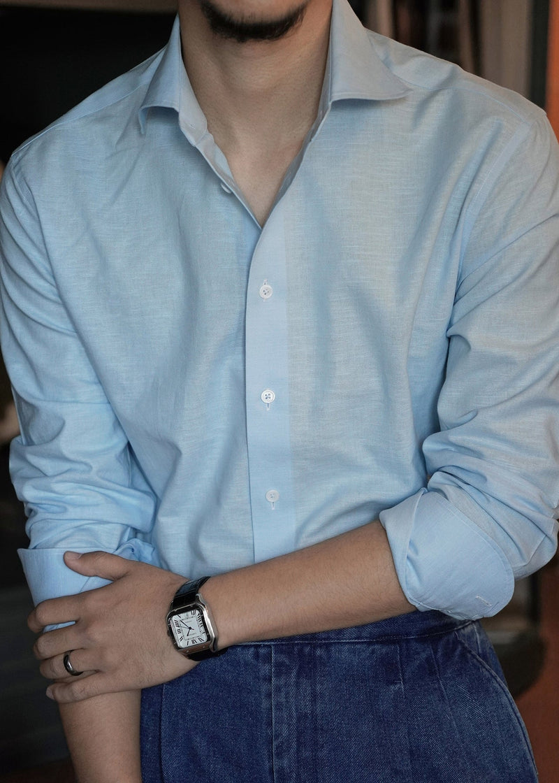 Blue Peter Pan Collar Linen Shirts Fall